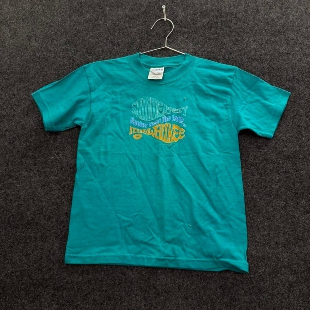 Summerfest Youth Medium teal Milwaukee festival graphic t shirt lake tee